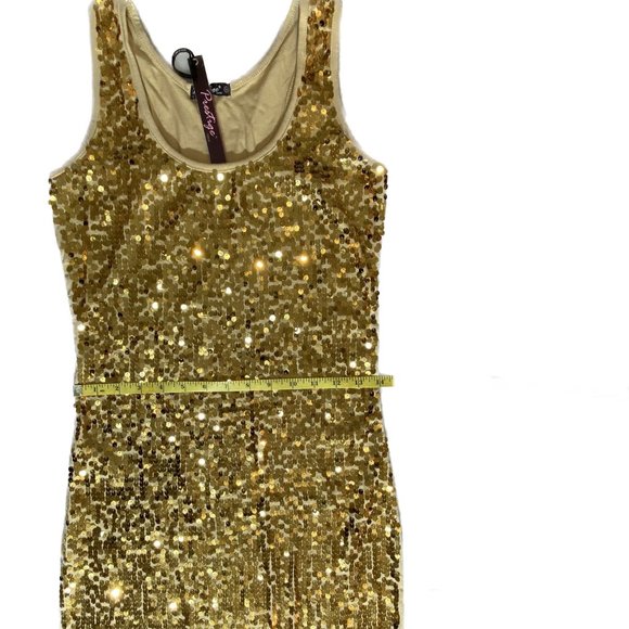 Golden Sequin Mini Party Bodycon Dress• Size M - Picture 10 of 11